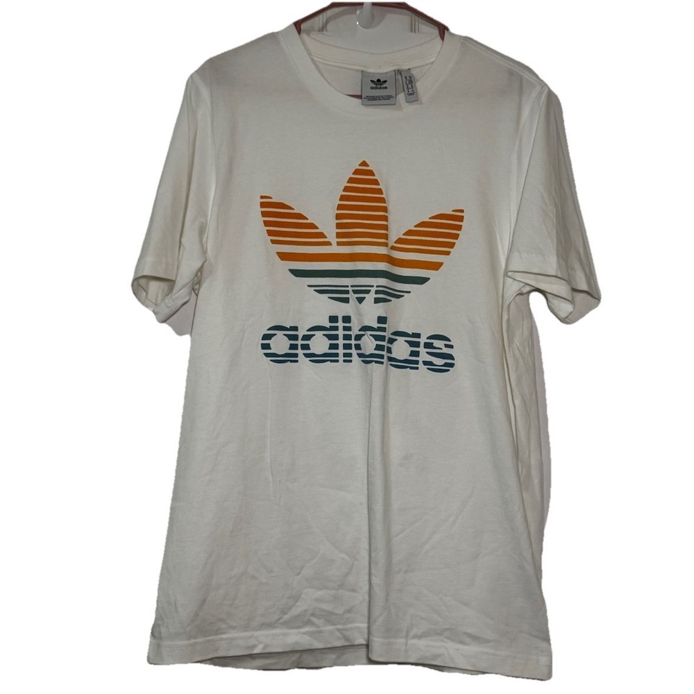 Adidas Originals Trefoil T-Shirt Mens Medium White Retro Stripe Logo M *READ